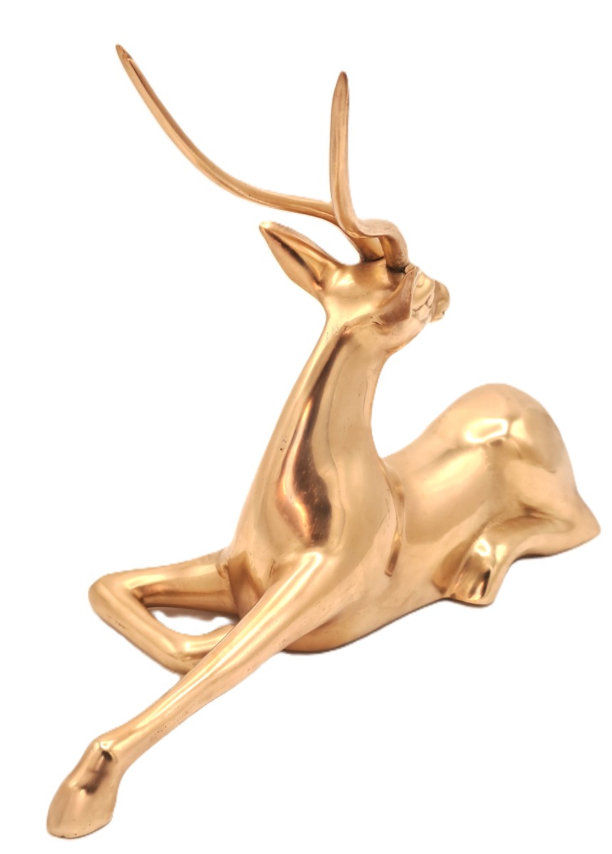 Art Deco Style Polished Brass Gazelle, Mid-20th Century-photo-6