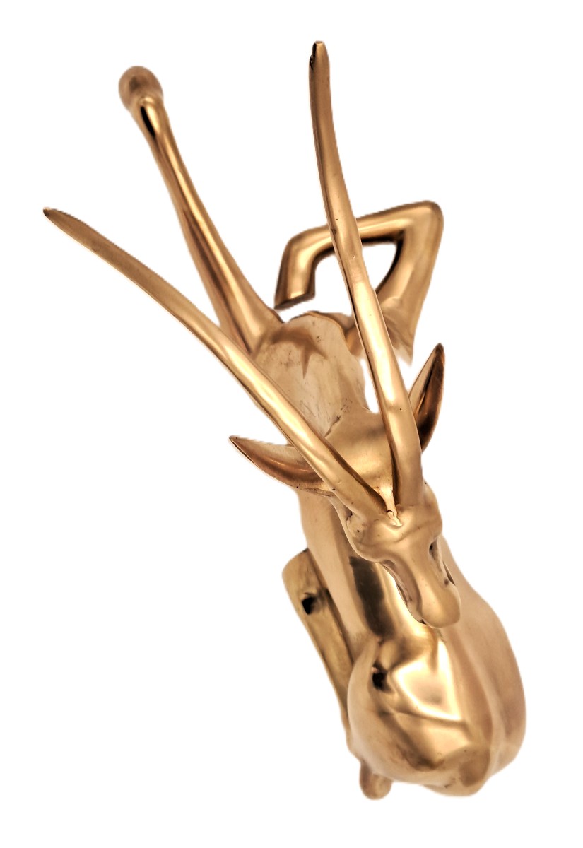 Art Deco Style Polished Brass Gazelle, Mid-20th Century-photo-8