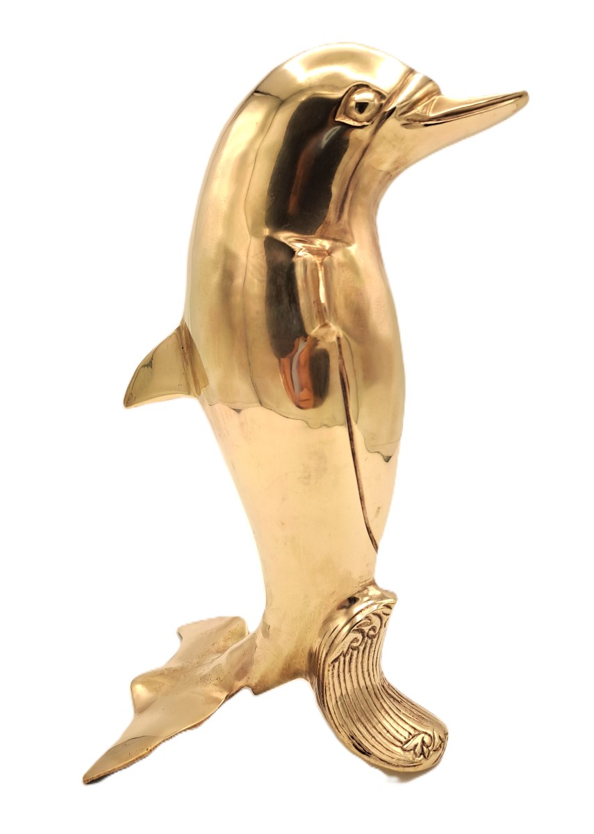 Polished Brass Dolphin, Vintage Design, Mid-20th Century-photo-1