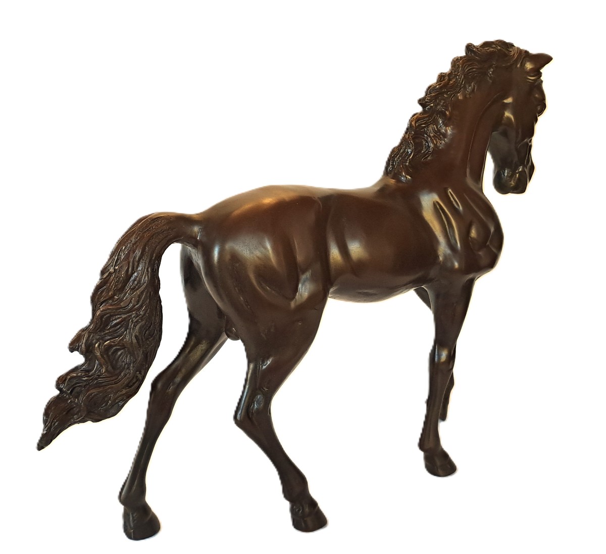 Important Thoroughbred Stallion Horse, Bronze Cast With Brown Patina, 20th Century-photo-4