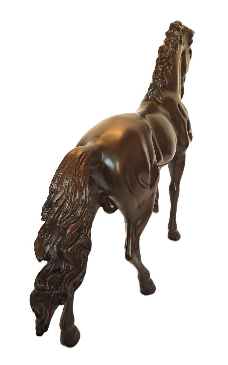 Important Thoroughbred Stallion Horse, Bronze Cast With Brown Patina, 20th Century-photo-1