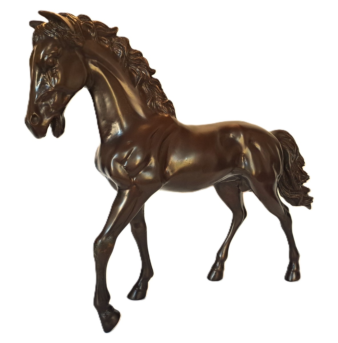 Important Thoroughbred Stallion Horse, Bronze Cast With Brown Patina, 20th Century-photo-5