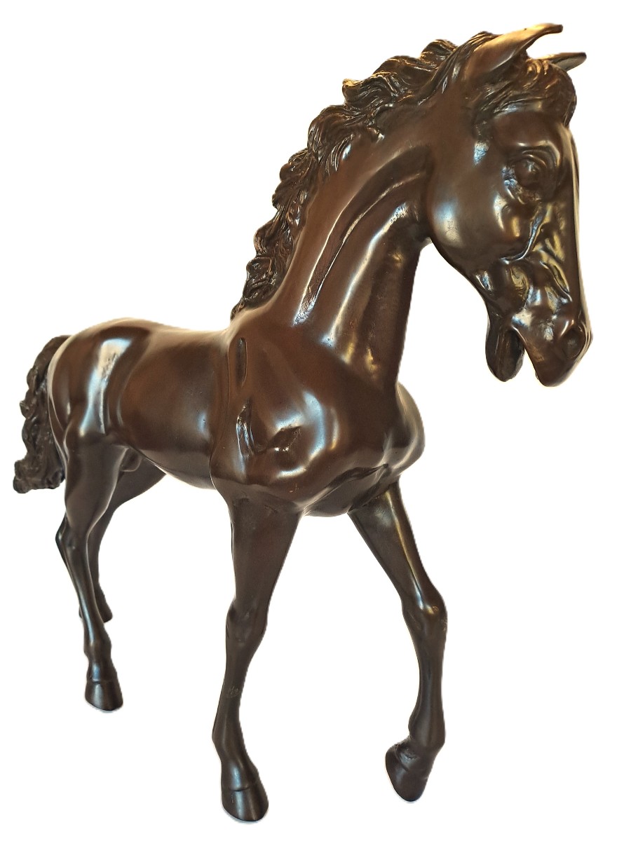 Important Thoroughbred Stallion Horse, Bronze Cast With Brown Patina, 20th Century-photo-8