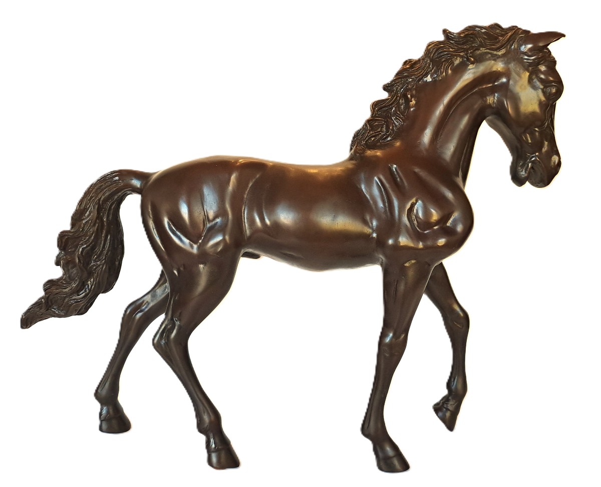 Important Thoroughbred Stallion Horse, Bronze Cast With Brown Patina, 20th Century