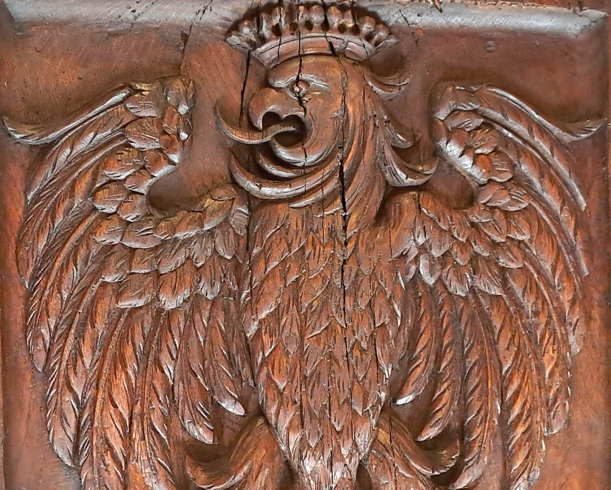 Large Coat Of Arms With A Crowned Eagle And Fleur-de-lis, Sculpture Signed E. Valadié, 19th-20th Century -photo-4