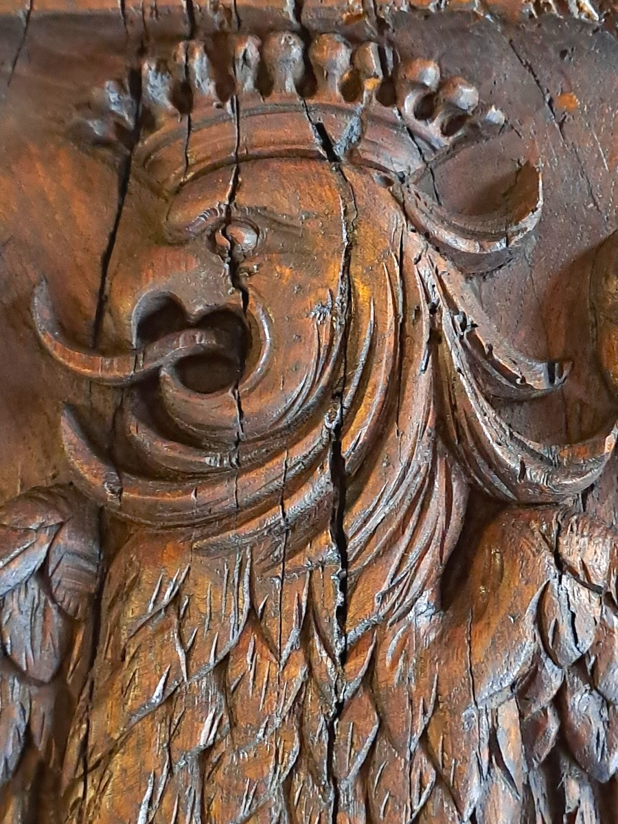 Large Coat Of Arms With A Crowned Eagle And Fleur-de-lis, Sculpture Signed E. Valadié, 19th-20th Century -photo-1