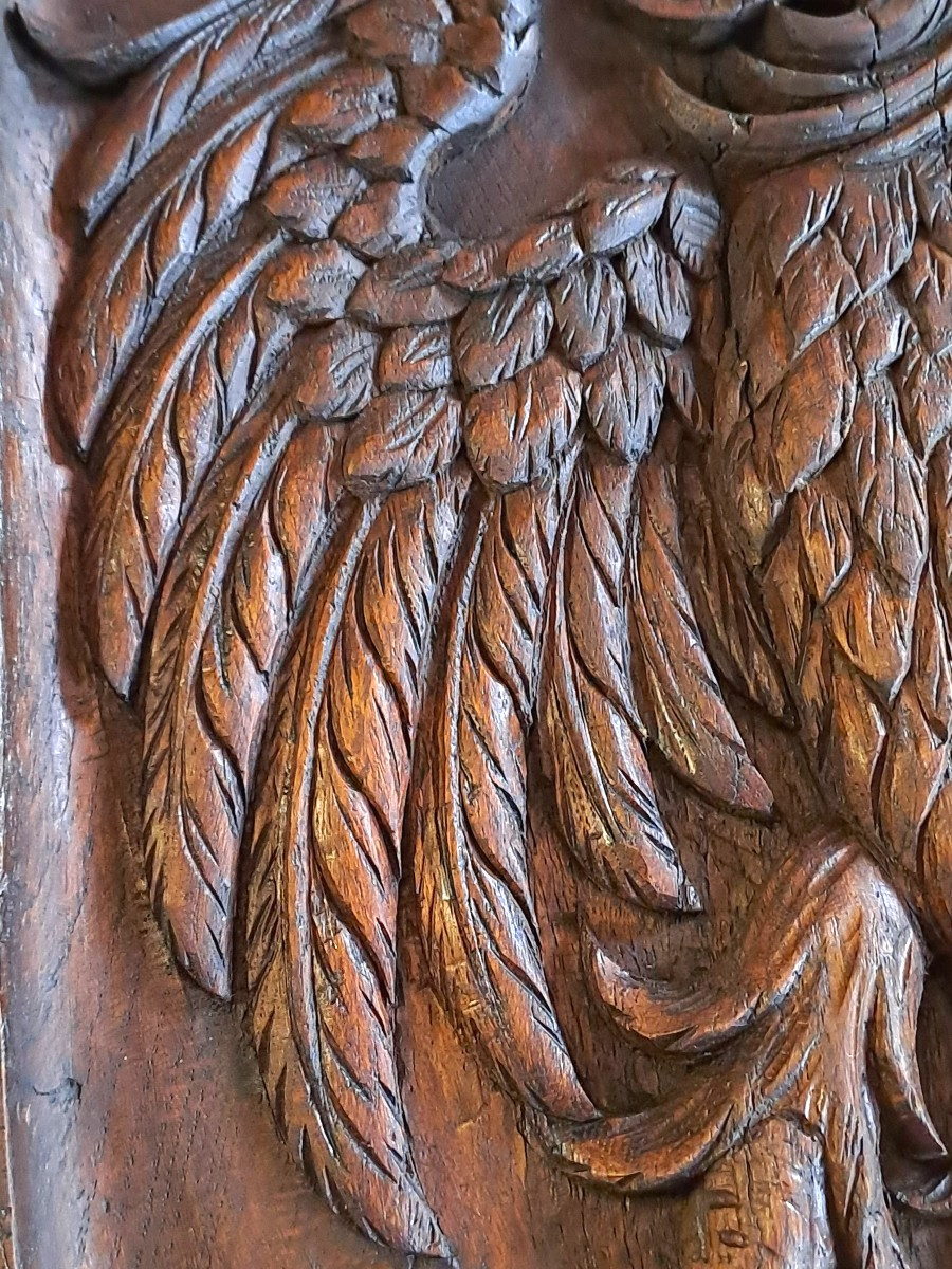 Large Coat Of Arms With A Crowned Eagle And Fleur-de-lis, Sculpture Signed E. Valadié, 19th-20th Century -photo-4