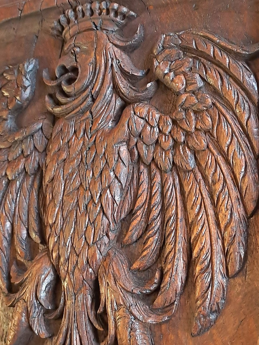 Large Coat Of Arms With A Crowned Eagle And Fleur-de-lis, Sculpture Signed E. Valadié, 19th-20th Century -photo-7