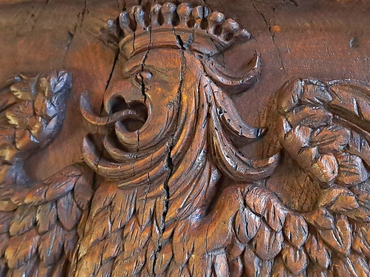 Large Coat Of Arms With A Crowned Eagle And Fleur-de-lis, Sculpture Signed E. Valadié, 19th-20th Century -photo-8