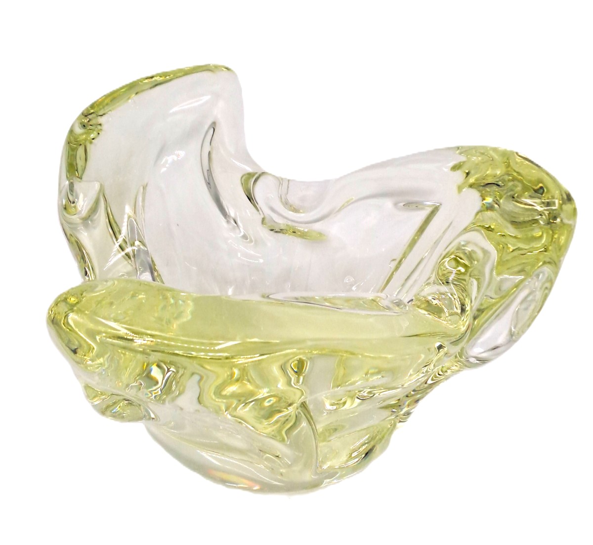 Coupe vide-poche en cristal jaune citrine par Sèvres, design des années 1960-photo-3