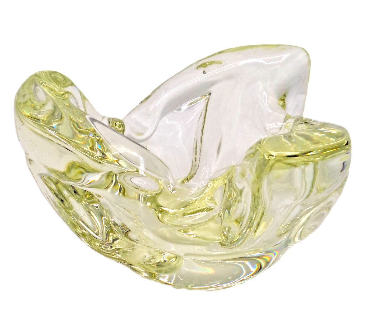 Coupe vide-poche en cristal jaune citrine par Sèvres, design des années 1960-photo-4