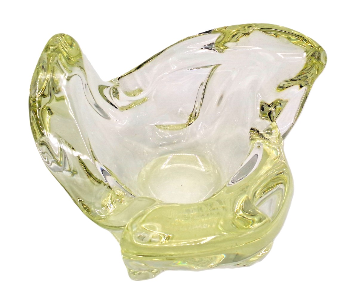 Coupe vide-poche en cristal jaune citrine par Sèvres, design des années 1960-photo-2