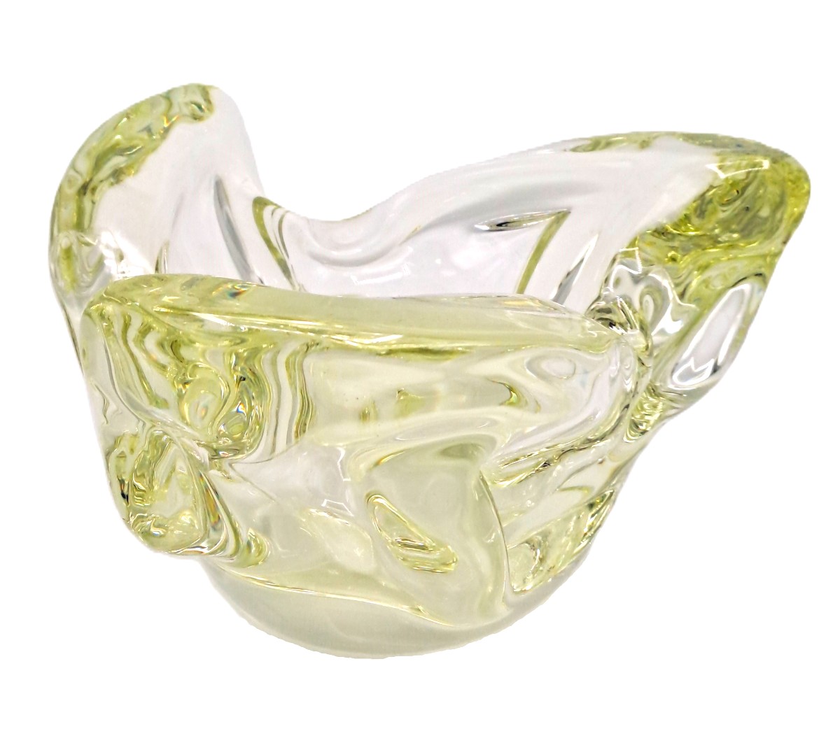 Coupe vide-poche en cristal jaune citrine par Sèvres, design des années 1960-photo-1