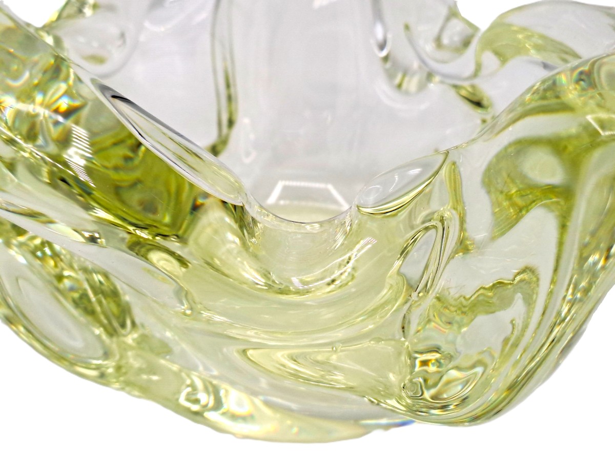 Coupe vide-poche en cristal jaune citrine par Sèvres, design des années 1960-photo-3