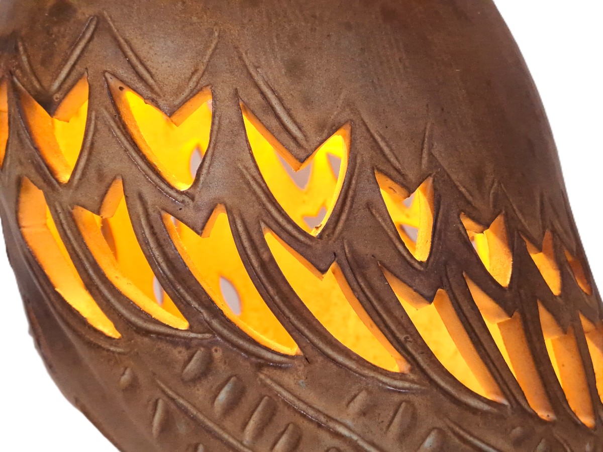 Chouette signée Agnès ESCALA, Luminaire zoomorphe en grès ajouré, Design Vintage Années 1970-photo-4