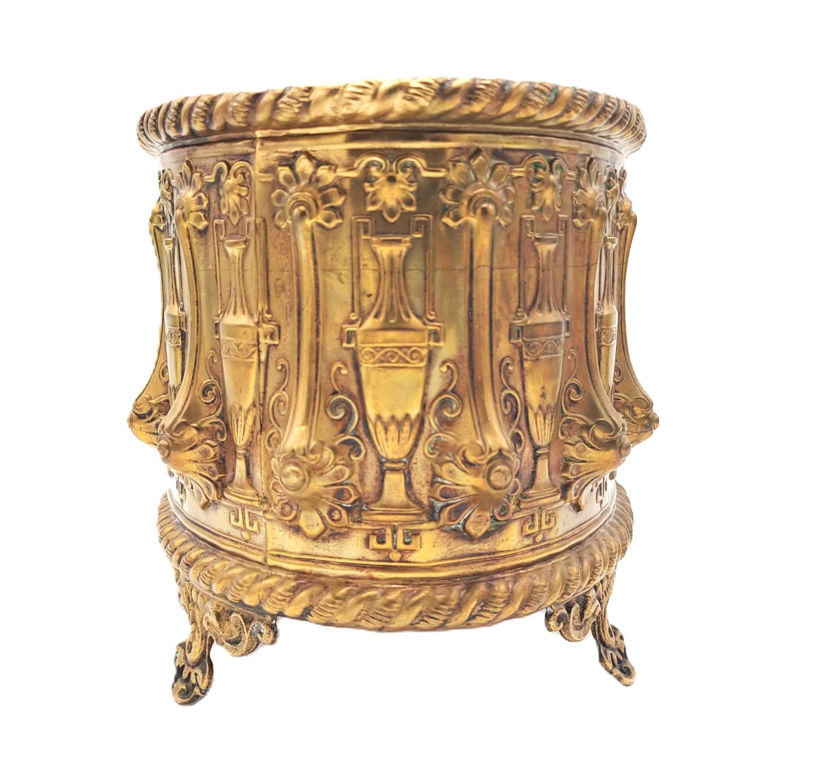 Jardinière en laiton repoussé à décor néoclassique époque Napoléon III, XIXème siècle-photo-3