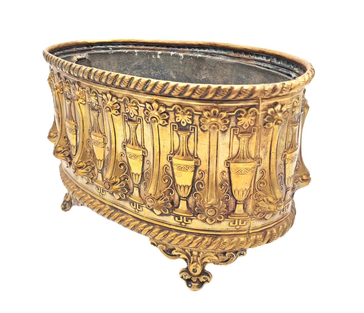 Jardinière en laiton repoussé à décor néoclassique époque Napoléon III, XIXème siècle-photo-4