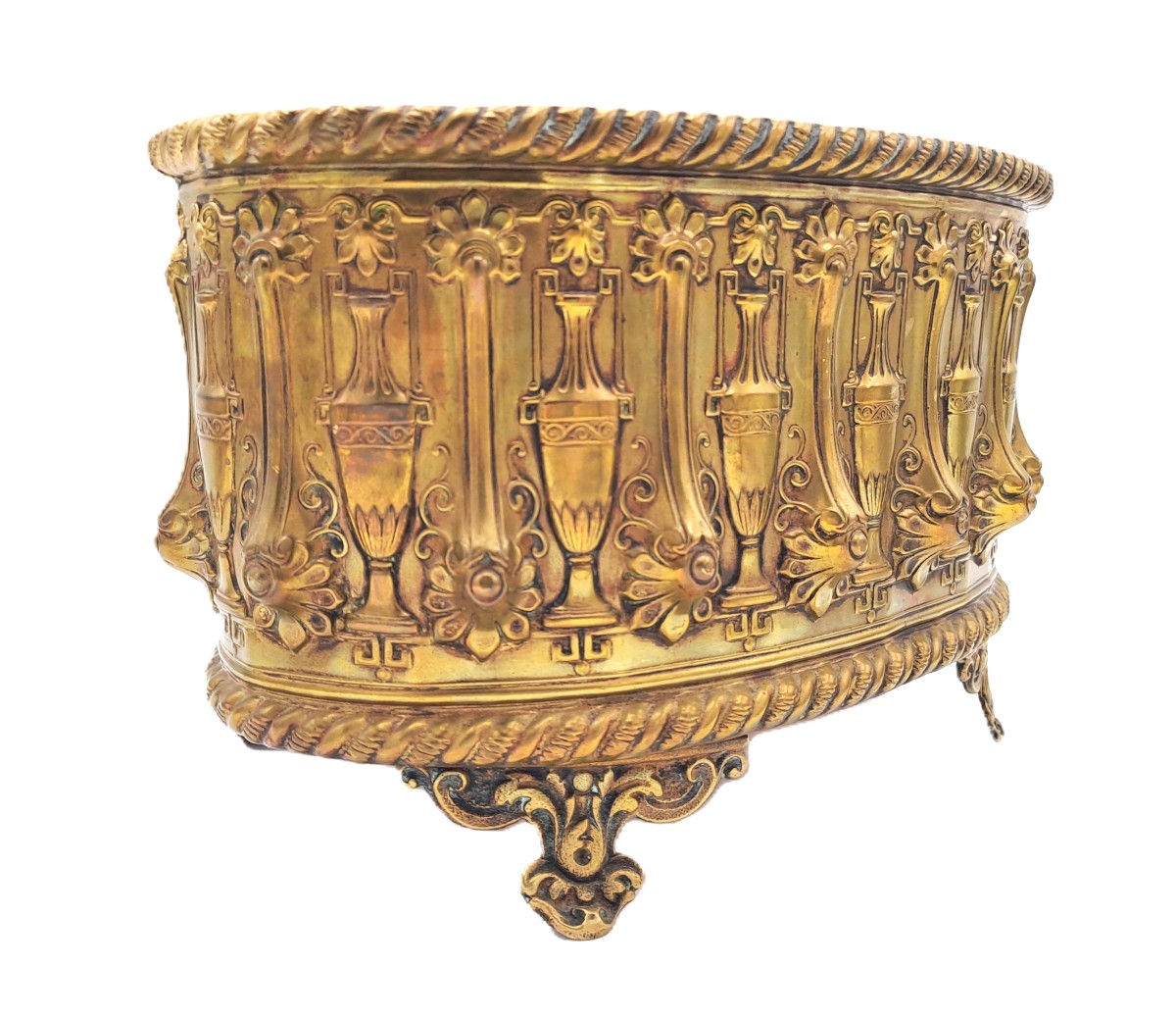 Jardinière en laiton repoussé à décor néoclassique époque Napoléon III, XIXème siècle-photo-7