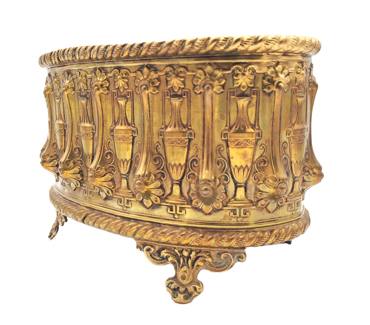 Jardinière en laiton repoussé à décor néoclassique époque Napoléon III, XIXème siècle-photo-8