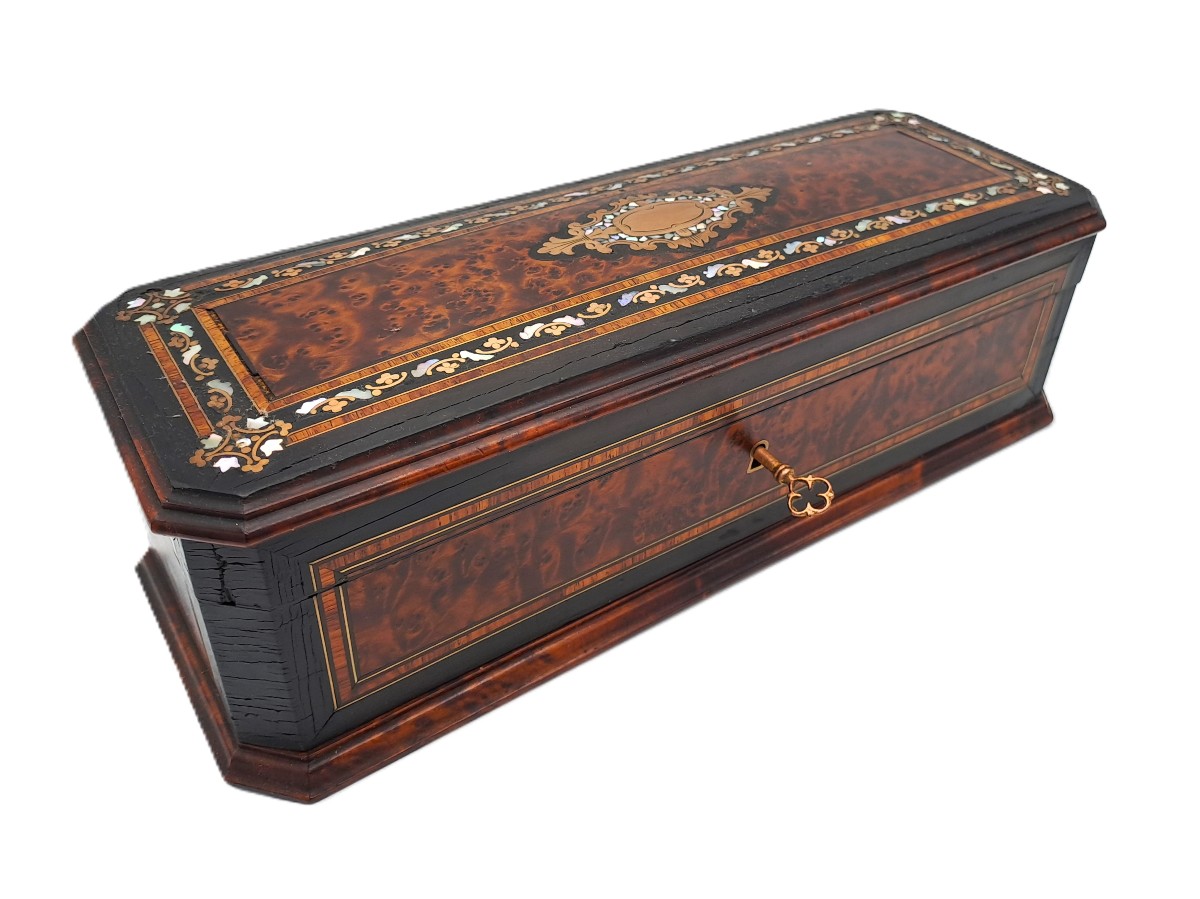 Boîte à gants marquetée, époque Napoléon III, XIXème siècle-photo-1