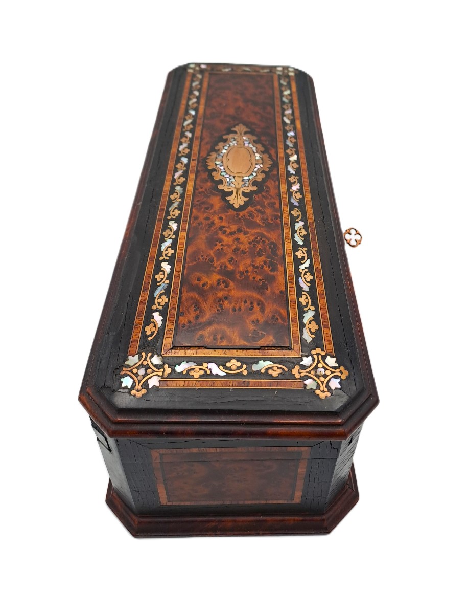 Boîte à gants marquetée, époque Napoléon III, XIXème siècle-photo-2