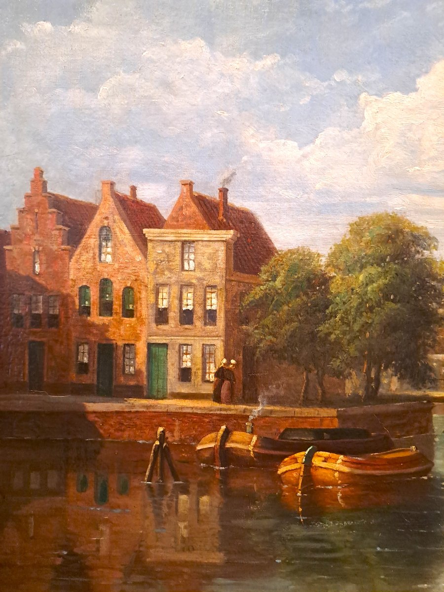Marcel Blondel (19th Century), Oil On Canvas, The Verdronkenoord Canal In Alkmaar (netherlands), 1873-photo-2