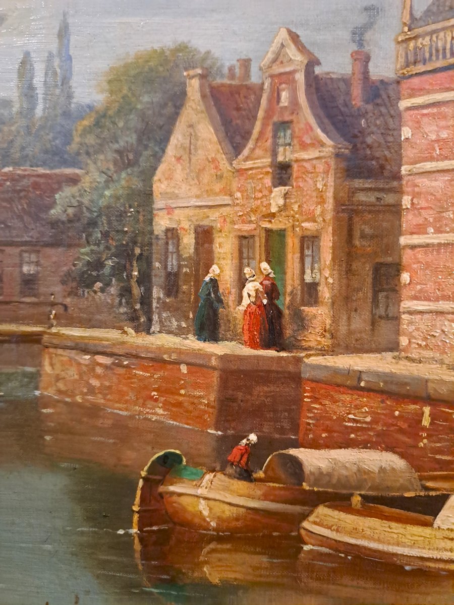 Marcel Blondel (19th Century), Oil On Canvas, The Verdronkenoord Canal In Alkmaar (netherlands), 1873-photo-5