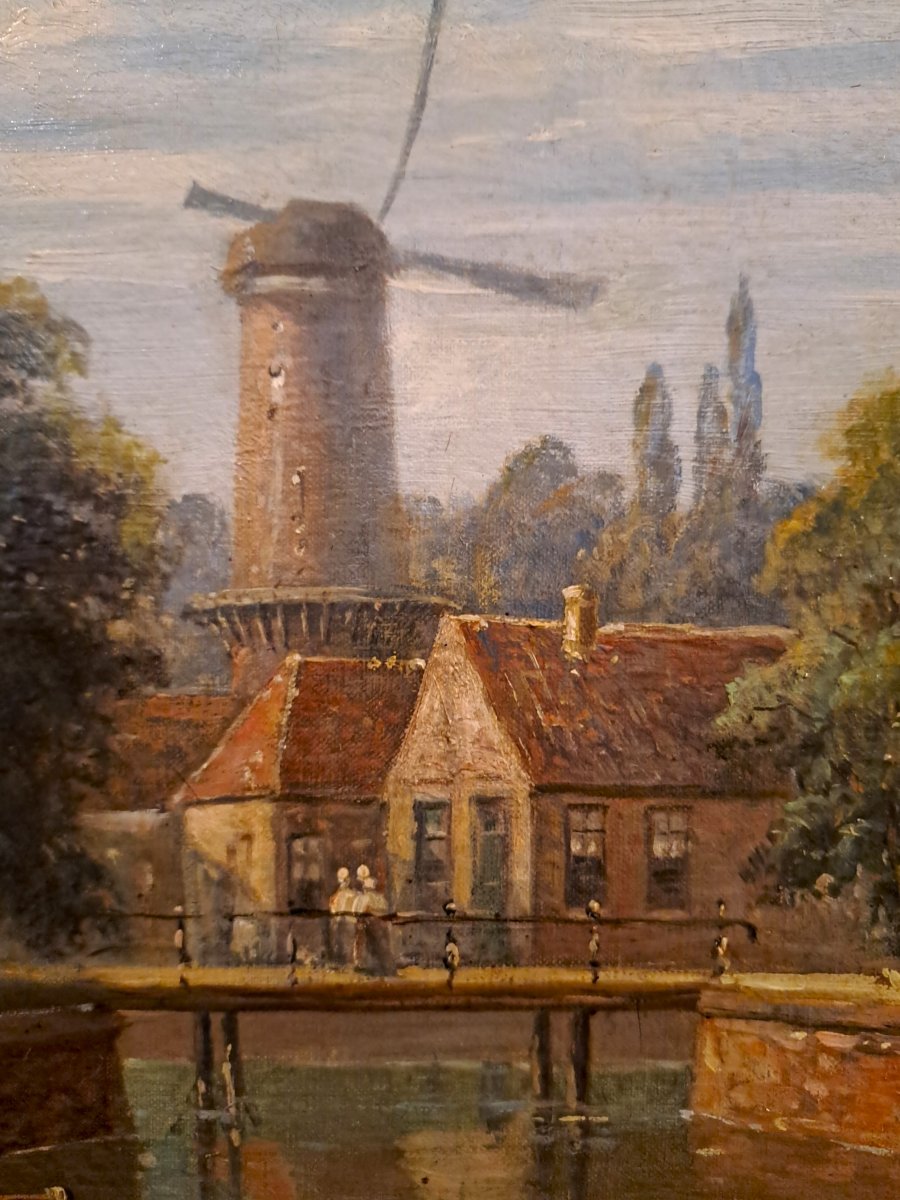 Marcel Blondel (19th Century), Oil On Canvas, The Verdronkenoord Canal In Alkmaar (netherlands), 1873-photo-7