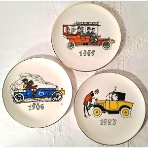 11 Plates Creation Val d'Or For Gien, Series Automobilia, Drawings Jacques Charmoz