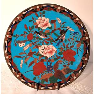 Plat en émail Cloisonné aux Pivoines et Oiseaux, Japon, époque Meiji