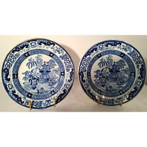 Rare Pair Of Creil And Montereau Plates, Pagoda Model, Late 19th Century