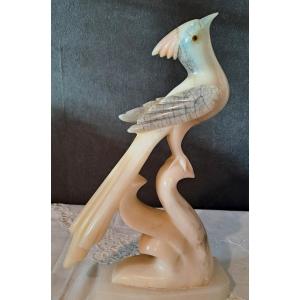 Large Bird Of Paradise, Onyx And Hard Stone Sculpture