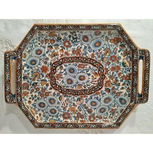 Gien Earthenware Tray With " Indian " Decoration, 19th Century