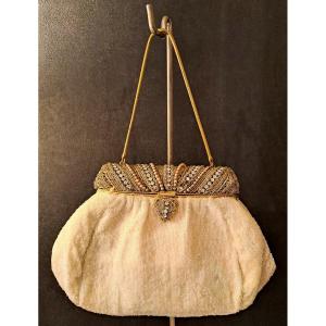 Purse Or Evening Purse In Pearls And Strass, Art Deco Style