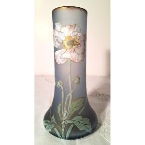 Legras Vase Model Lamartine, Decor With Enamelled Anemones On Satin Glass, Circa 1900