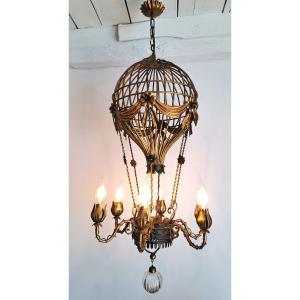 Hot Air Balloon Chandelier With 6 Arms Of Light, 20th Century