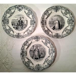 Rare Series Of 11 Opaque Porcelain Plates From Gien, The Patron Saints, Mid-19th Century