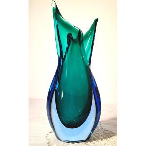 Sommerso Vase With Sliced Neck By Flavio Poli For Seguso Vetri d'Arte, Mid 20th Century