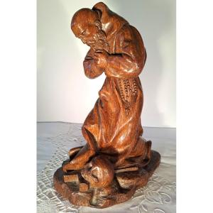 Saint Jerome Penitent, Oak Sculpture, XIXth
