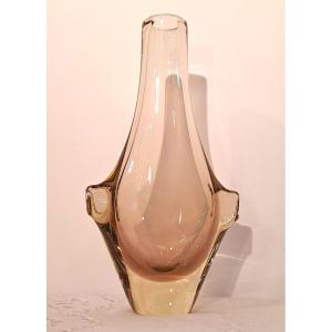 Vase Sommerso en Cristal de Bohème Jaune Citrine et Ambre par Miroslav Klinger pour ZBS