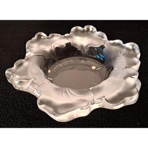 Lalique, Large Crystal Bowl With Flower Decor, Capucine Or Nasturtia Model, XXth