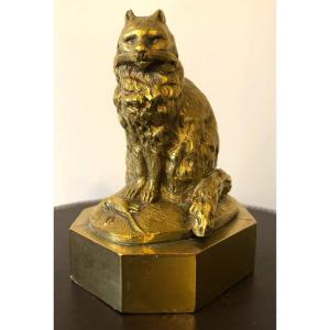 Gilt Bronze Cat, Late 19th - Early 20th Century