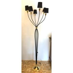 Floor Lamp By Maison Arlus With 6 Arms Of Light, Mid-20th Century