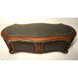 Filled Glove Box, Napoleon III Period, In Mahogany, Bronze And Queen Marquetry