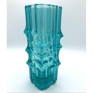 Vintage Blue “ice Melting” Vase By Vladislav Urban, Czechoslovakia, Mid-20th Century