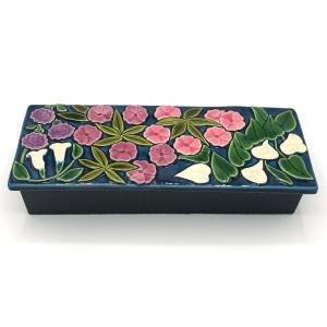 Large Mithé Espelt Jewelry Box In Enameled Ceramic With Floral Decor, 20th Century