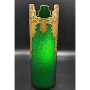 Vase Signed Montjoye Legras & Cie, Imperial Green Series, Art Nouveau Jugendstil, Late 19th Century