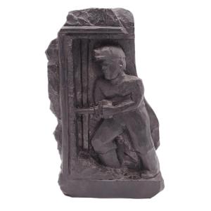 Sculpture Of A Miner In A Block Of Coal, Popular Art Curiosity From Northern France, 20th Century