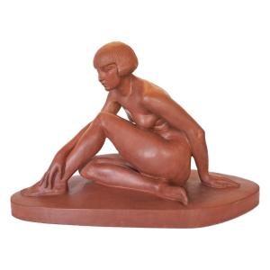Clarisse LÉVY-KINSBOURG, Sculpture de Nu académique féminin en terre cuite, Époque Art Déco