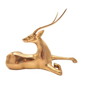 Art Deco Style Polished Brass Gazelle, Mid-20th Century